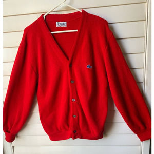 Vintage Lacoste Izod Red V-Neck Knit Oversized Cardigan Unisex